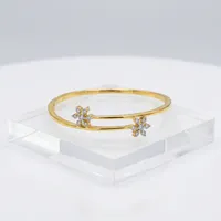 Gelang Bangle Kristal Bunga Salju Berlapis Emas dengan Zirkonia Kubik Trendy untuk Wanita, Perhiasan Fashion India Romantis