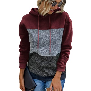 Vente en gros de sweats à capuche pour femmes pull manches longues Patchwork Service OEM 100% coton polaire - Product Image 1