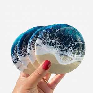 Luxury <b>Teal</b> Blue Epoxy Resin <b>Coaster</b> Set Handmade Geode Agate Style Drink <b>Coasters</b> Custom Wholesale Heat Resistant Gold Foil - Product Image 6