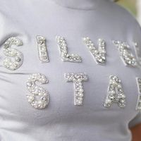 Pull tricoté pour femme Silver Star à manches longues, 100 % coton, orné de strass, col rond, 220g, qualité supérieure, décontracté