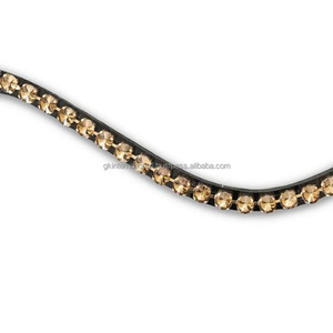Super qualité Meilleure vente de bande de front de cheval en cuir en forme de vague fabriquée à la main décorée avec 1 rangée de cristaux de diamant doré bling - Product Image 1
