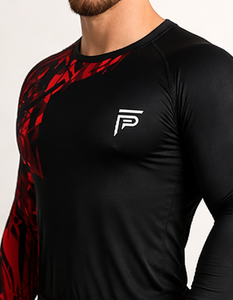 Men’s <b>Custom</b> <b>Compression</b> <b>Shirt</b> Long Sleeve Gym Fitness Rashguard Quick Dry Breathable Sports T <b>Shirt</b> Red Black <b>Design</b> - Product Image 3