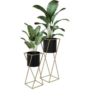 Support de plantes en métal doré de luxe moderne avec pots noirs, style nordique, support de pot de fleurs géométrique en fer pour la décoration intérieure de la maison et des hôtels - Product Image 1