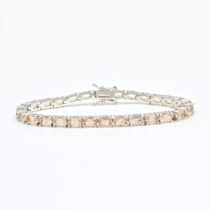 Pulsera Clásica de Plata de Ley con Morganita Color Durazno en Forma Ovalada para Unisex, Hombres y Mujeres, Certificada por IGI - Product Image 1