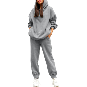 Conjunto Deportivo de Dos Piezas para Mujer, Sudadera con Capucha y Pantalones Deportivos de Felpa, Color Marrón Oscuro, Ropa Deportiva Personalizada - Product Image 5