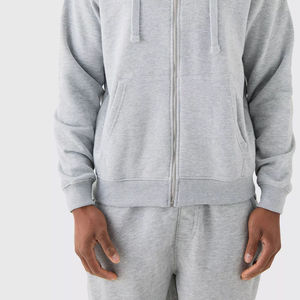 Sudadera con Capucha y Cremallera de Forro Polar Grueso de 400 g/m², 100% Algodón, Color Negro Sólido, Corte Regular, para Invierno, con Cuello con Capucha y Cremallera, Térmica - Product Image 6