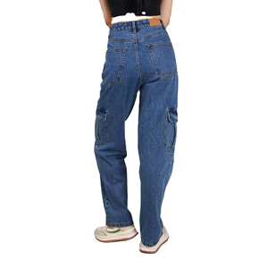 Jeans de Mujer Azul Oscuro Lavado, Corte Holgado Estilo Boyfriend, Mezclilla de Algodón, Pierna Recta, Estilo Casual Skater - Product Image 2