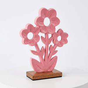 Sculpture abstraite de tulipe de style moderne du milieu du siècle, en métal crème sur base en liège, art de bureau unique - Product Image 5