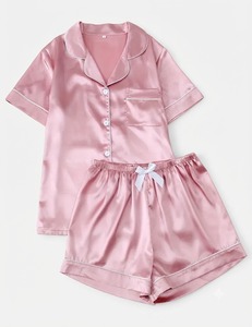 Ensemble pyjama en satin pour femme, confortable, manches courtes, haut boutonné, short décontracté assorti - Product Image 4