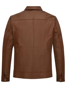 เสื้อแจ็คเก็ตหนังสีน้ำตาลลำลองสำหรับผู้ชาย - Product Image 2