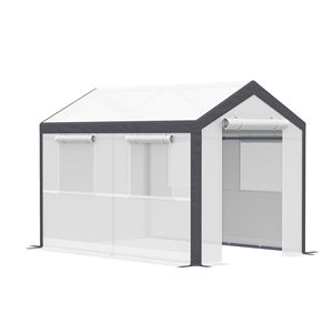 Serra Tradizionale a Tunnel 3x2,1m con Finestre Avvolgibili e Porta con Cerniera Bianco/Grigio Scuro - Essenziali per il Giardinaggio - Product Image 1