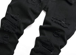 กางเกงยีนส์ทรงสลิมฟิตสำหรับผู้ชาย น้ำหนักเบา ผ้าไม่ยับ รูดเชือกผูกเอว แบบจ็อกเกอร์ สีสั่งทำได้ ทรงตรง ขาดเซอร์ๆ - Product Image 4