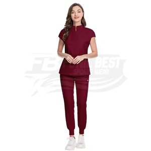 Women's <b>Scrub</b> Sets With V-Neck Top And Jogger Pants In Black <b>Blue</b> Pink For Hospital Use Polyester Knitted Fabric - Product Image 5