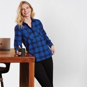 Blusa de franela de manga larga 100% algodón con botones, chaqueta a cuadros oversize para mujer con puños a cuadros - Product Image 6