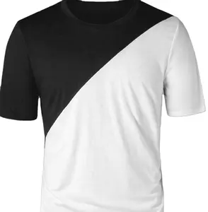 T-shirt pour hommes, festival et à la mode, couleurs personnalisées, bloc de couleur deux tons, demi-noir demi-blanc, avec Logo personnalisé, collection 2022