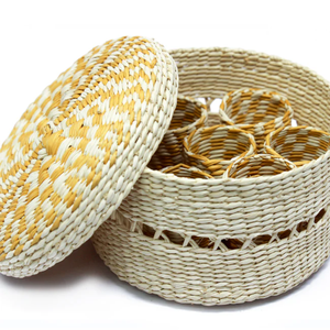 Lot de 12 anneaux de serviette de table rustiques en jonc de mer écologiques avec boîte de rangement pour Noël, Thanksgiving, mariage – Origine Vietnam - Product Image 3