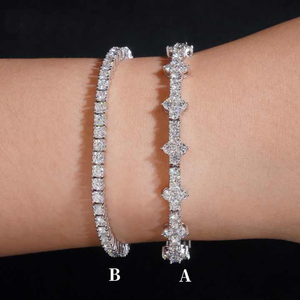 Pulsera de tenis de plata 925 para mujer con diamantes de talla brillante redonda, engaste de garras, diseño geométrico clásico, joyería de boda - Product Image 1