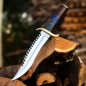 Cuchillo de Caza Estilo Bowie Premium con Hoja Dentada, OEM Disponible, Cuchillo de Supervivencia para Exteriores con Guarda de Latón, Suministro al por Mayor - Product Image 3