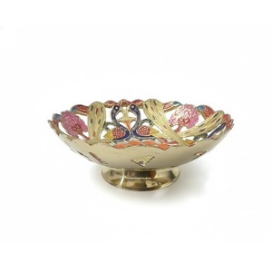 Cuenco Decorativo Tradicional de Latón con Diseño de Pavo Real y Trabajo Minakari Pintado a Mano, Elegante Centro de Mesa - Product Image 1