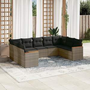 Conjunto de Muebles de Jardín de 9 Piezas, Modular, de Ratán PE Gris - Product Image 1