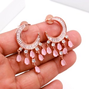 Pendientes de Cuarzo Rosa Estilo Bohemia, Joyería para Mujer, Joyería de Cuarzo Rosa, Pendientes Modernos Minimalistas - Product Image 3