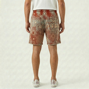 Shorts de bain vintage déchirés pour hommes, style streetwear, en polyester/coton, taille élastique avec cordon, poches, pour l'extérieur - Product Image 4
