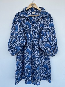 Women's White Blue Floral Mini <b>Dress</b> Pure Cotton Summer Wear Beach Holiday Ladies Outfit Boho Women <b>Dress</b> Bulk Manufacturer - Product Image 3