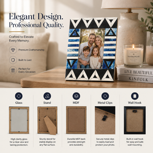 Blue & Black Geometric <b>Wooden</b> Photo <b>Frame</b> | Handmade Decorative Tabletop <b>Picture</b> <b>Frame</b> | Modern Tribal Photo <b>Frame</b> for Home room - Product Image 5