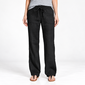 Deep Green Linen Casual <b>Trousers</b> Women Loose Fit Drawstring Flat Front Harem ODM <b>Summer</b> High Waist Breathable - Product Image 4