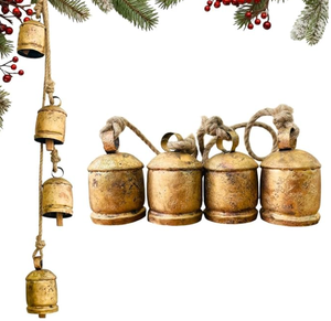 Christmas Bells Set of 4 Cluster Handmade Brass Rustic Hanging Cow Bells Vintage Festive Decorations Antique Gold Wholesale Bulk - Product Image 1