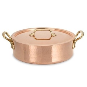 Handcrafted Copper Casserole <b>Pan</b> With Lid Brass Handles Hammered Serving Cookware Wholesale Kitchen Pot For Home Hotel Restauran - Product Image 1