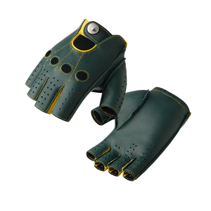 <b>Half</b> Finger Leather Racing Gloves Yellow Black Button Closure Unisex Cycling Riding Non <b>Slip</b> Universal Fit - Product Image 3