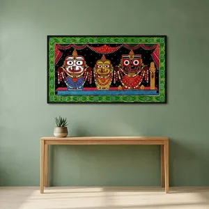 Pintura Pattachitra de Radha Krishna Hecha a Mano al por Mayor, Arte Folclórico Tradicional Indio, Decoración de Pared, Obra de Arte Étnica Mitológica - Product Image 2