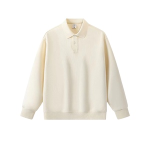 350G algodón poliéster hombres alta calidad gota hombro colega sudadera de manga larga talla grande Casual Polo en blanco - Product Image 3