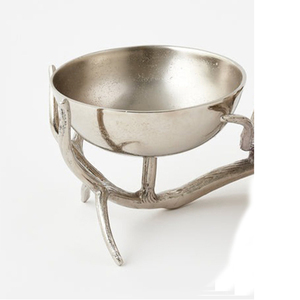 Luxury Silver Metal 2-Compartment Cluster Bowl On Branch Stand, Wholesale Home Snack Tabletop Platter Piece For Serving Food - Product Image 4