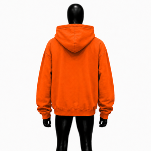 Sudadera con capucha oversize naranja para hombre, estilo urbano, con estampado gráfico, hombros caídos, cremallera completa, informal y a la moda. - Product Image 2