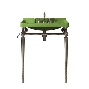 Lavabo da Bagno VICI in Ceramica Verde da 28 Pollici, Montaggio a Parete, 3 Fori Pre-Forati per Rubinetto, Rubinetto Indipendente in Acciaio Inox - Product Image 4