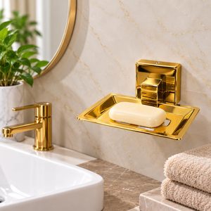 Support mural pour savon en métal doré de qualité supérieure avec drainage, résistant à la rouille, pour lavabo de salle de bain - Product Image 2
