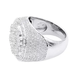 EtherStar 3.50ct Lab Grown Diamond Luxury <b>Mens</b> <b>Ring</b> <b>Gold</b> Round Cluster Halo Pave Shoulder Iced Out Signet Pinky Band - Product Image 2