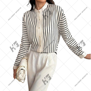 Chemise élégante à rayures verticales noires et blanches à manches longues, chemise boutonnée surdimensionnée en coton et lin personnalisée – Manches longues décontractées - Product Image 3