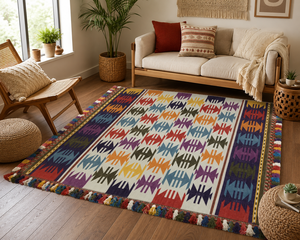 Handwoven Cotton Kilim Area <b>Rug</b> Reversible Flat Weave <b>Boho</b> Geometric Living Room Bedroom Floor Carpet Decor - Product Image 1