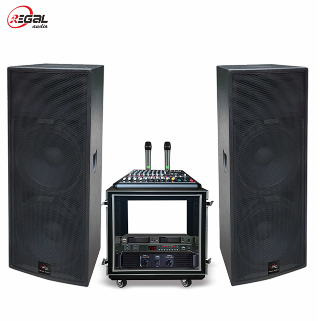 Complete PA Sound System with 2pcs Dual 15" 1000W Tops A12 2x1800W Amplifier 8CH Mixer Wireless Mic Rack Flight Case for Stage