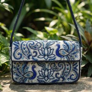 Sac à bandoulière pour femme brodé de perles, motif Santorin, idéal pour soirées, mariages, cadeaux, sac de voyage de luxe, pochette de mode - Product Image 5