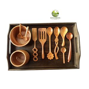 Cuillères à thé en bois 15 ml à long manche, écologiques, fabriquées au Vietnam, motif floral, finition miroir, cadeaux promotionnels - Product Image 6
