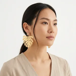 Wholesale luxury jewelry natural sugar druzy with designer leaf push <b>back</b> stud dangle <b>earrings</b> fancy leaf design woman jewelry - Product Image 1