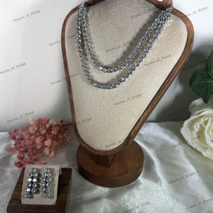 Classy 925 Sterling <b>Silver</b> Moissanite Diamond <b>Necklace</b> Set With Double Row & Matching Earrings Elegant Round Cut For Women Gift - Product Image 3