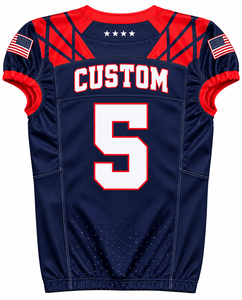 Maillot de football américain personnalisé unisexe en maille respirante col en V uniforme d'équipe imprimé par sublimation bleu marine rouge séchage rapide anti-UV - Product Image 3