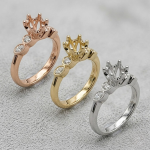 Anillo de oro blanco de 18K vintage con engaste semimontado, corona de seis puntas, base con acento geométrico de milgrain, engaste nupcial al por mayor para mujer - Product Image 4