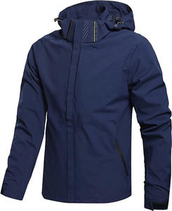 Men's <b>Black</b> Hooded Waterproof Windbreaker <b>Jacket</b> Regular Fit Zipper Closure Sporty Style Winter Outdoor Wear - Product Image 3