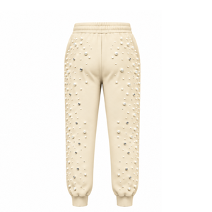 Custom Pearl Beaded Jogger Pants <b>Women</b> Fashion Embellished Drawstring Sweatpants Luxury Casual Streetwear Fleece <b>Trousers</b> - Product Image 2
